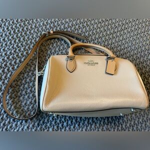 Coach Pebbled Leather Rowan Satchel in Taupe/Beige